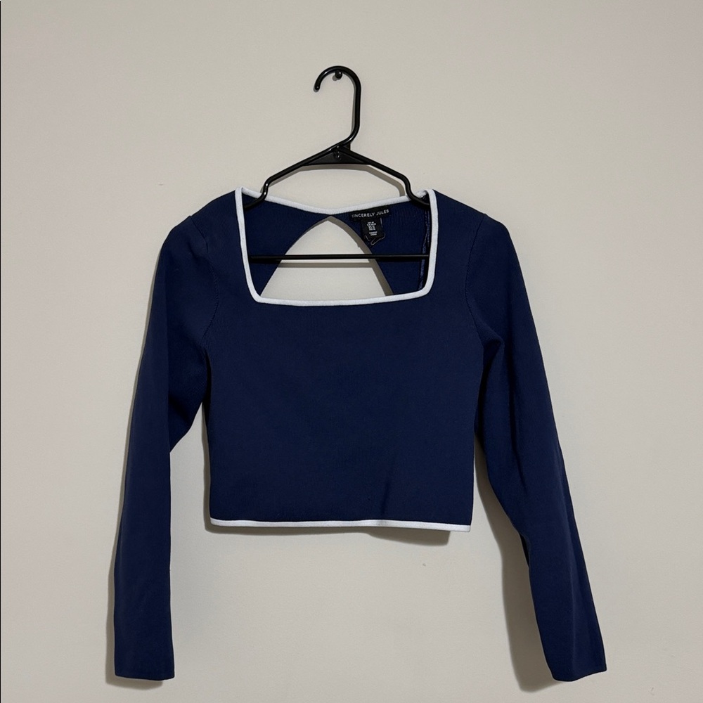 Sincerely Jules Navy Blue Crop Top with White Trim